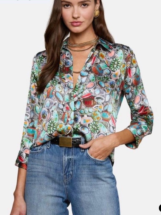 L'AGENCE Tops - L'AGENCE Multicolor Gemstone Print Silk Button-Down